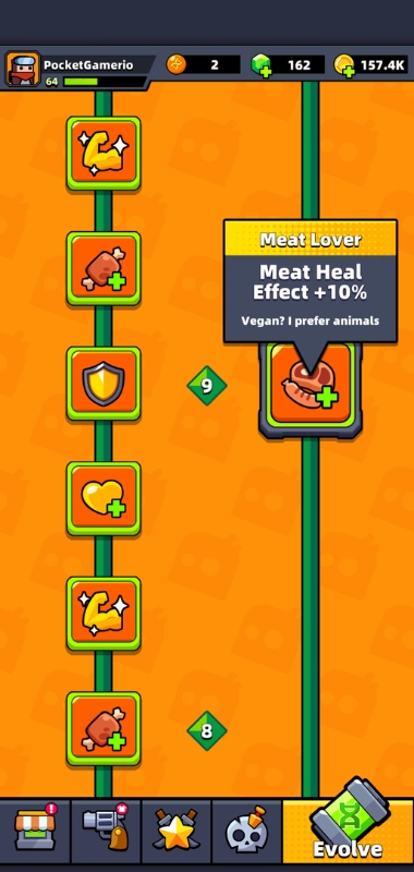 An image showing the Meat Lover skill from the evolve table in Survivor.io