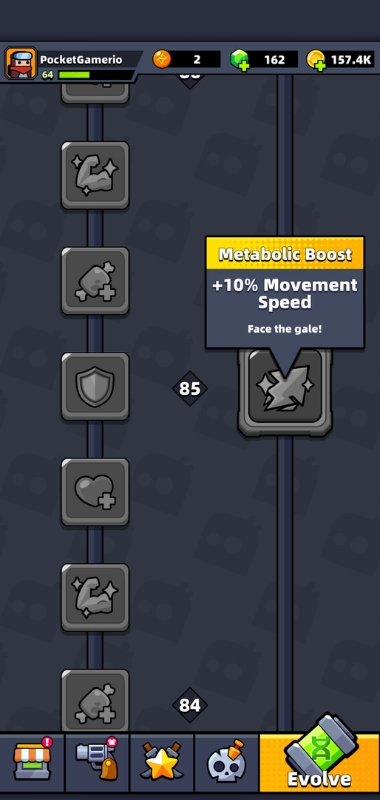 An image showing the Metabolic Boost skill from the evolve table in Survivor.io