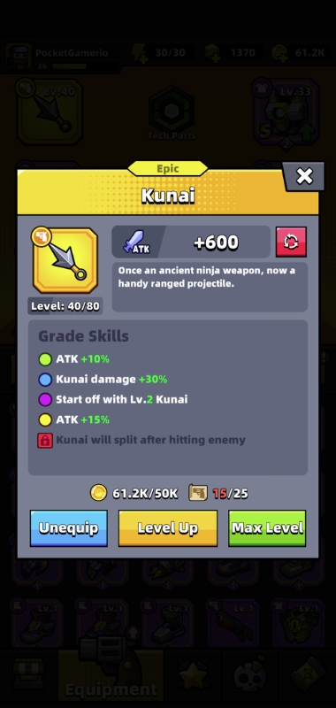 An image of the Kunai in Survivor.io