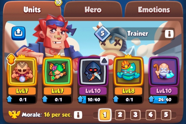 An image showing a strong Monk deck in Rush Royale