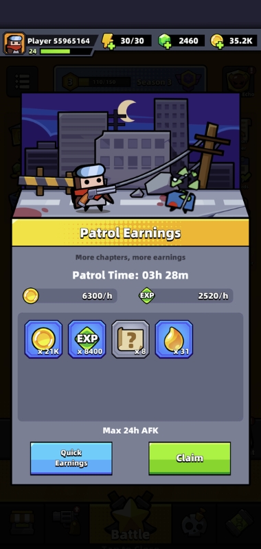 An image showing the patrol earning section in Survivor.io