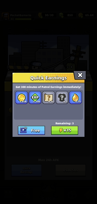 An image showing quick patrol earnings in Survivor.io