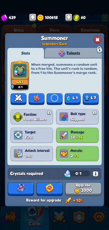 An image showing the card overview of the Summoner in Rush Royale