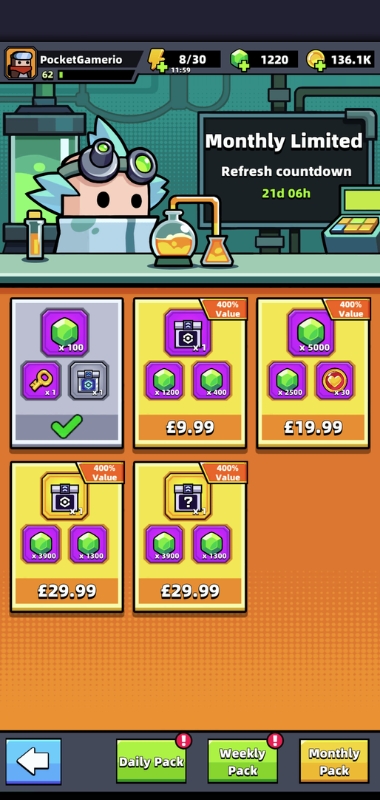 An image showing where tech parts can be obtained in the pack section in Survivor.io