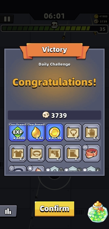 An image showing the daily challenge victory screen in Survivor.io