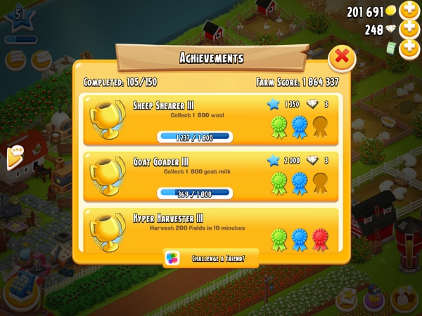 An image showing achievements on Hay Day