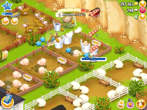 An image showing bacon being collected on Hay Day