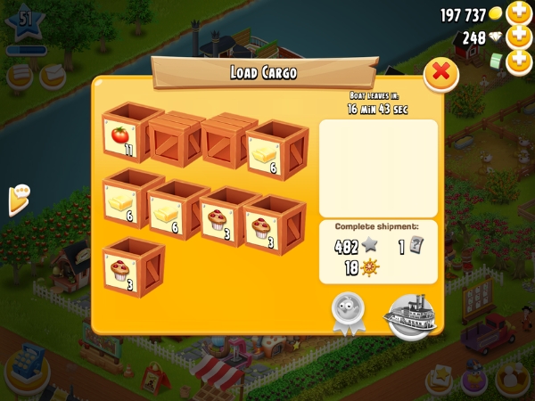 An image showing the shipment screen in Hay Day