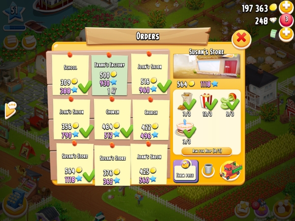 An image showing truck orders on Hay Day