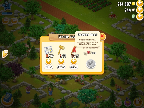 An image showing expansion permits on Hay Day