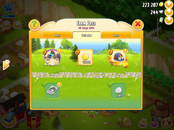 An image showing coins as a reward on the farm pass on Hay Day