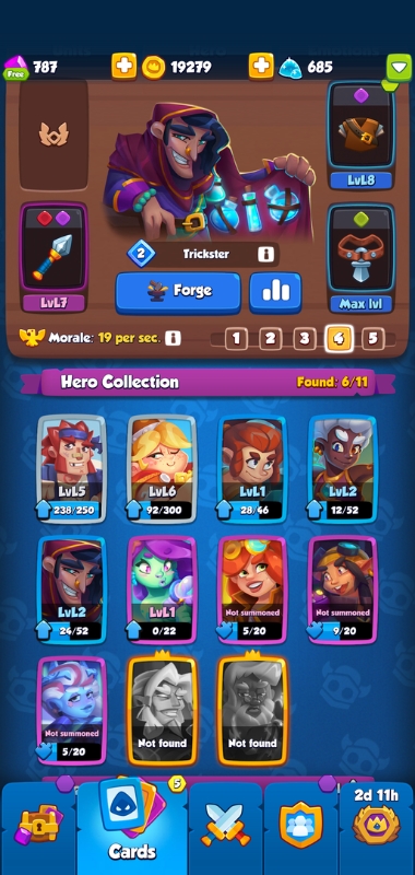 An image showing hero cards in Rush Royale