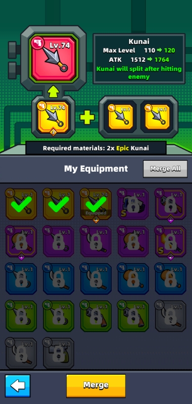 An image showing equipment being merged to legendary grade in Survivor.io