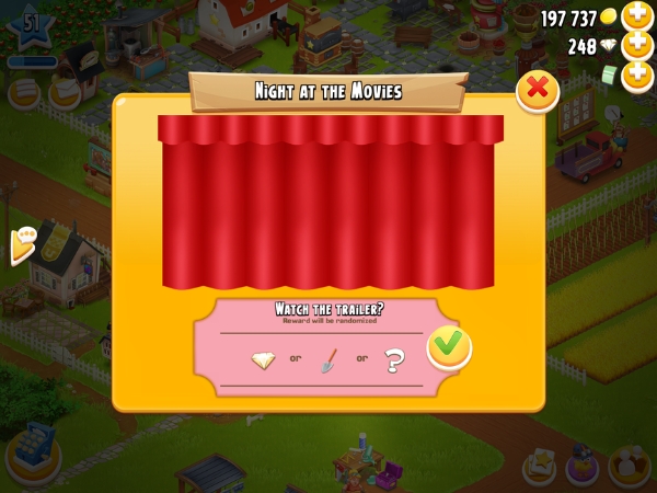 An image showing the night at the movies on Hay Day