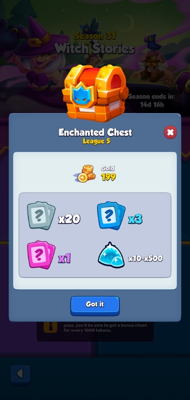 An image showing a season pass bonus chest in Rush Royale