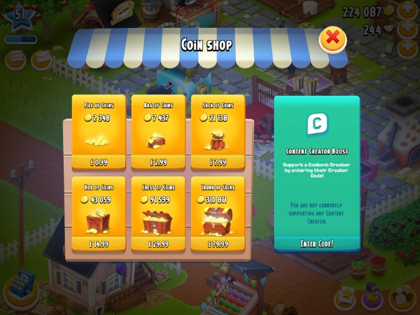 An image showing the coin shop on Hay Day