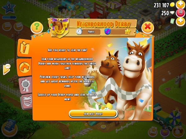 An image showing the derby screen on Hay Day