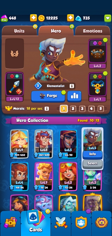 An image showing the Elementalist Hero Card in Rush Royale