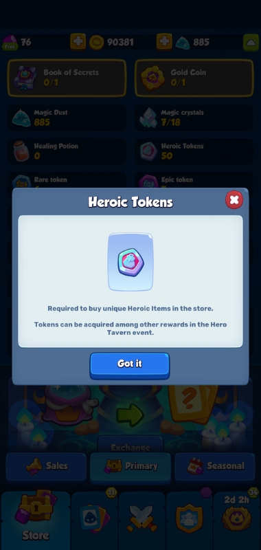 An image showing Heroic Tokens on Rush Royale