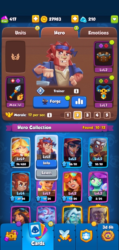 An image showing the Trainer Hero Card in Rush Royale