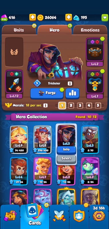 An image showing the Trickster Hero Card in Rush Royale