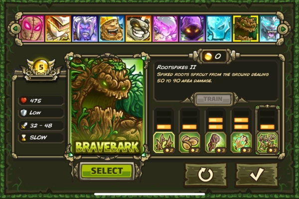 An image showing the Bravebark hero in Kingdom Rush Origins