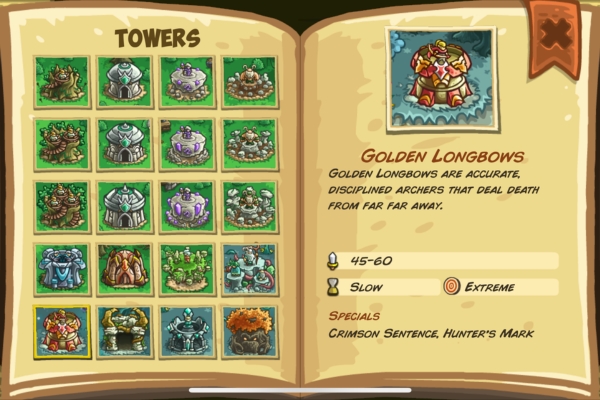 An image showing the Golden Longbows tower unit in Kingdom Rush Origins