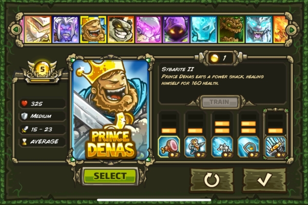 An image showing the Prince Denas hero in Kingdom Rush Origins