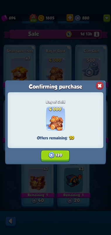 An image showing gold that can be purchased using clan coins on Rush Royale