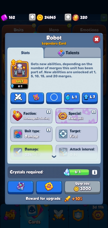 An image showing the card overview of the Robot in Rush Royale