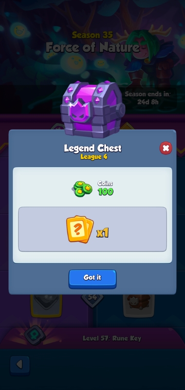 An image showing season pass rewards in Rush Royale