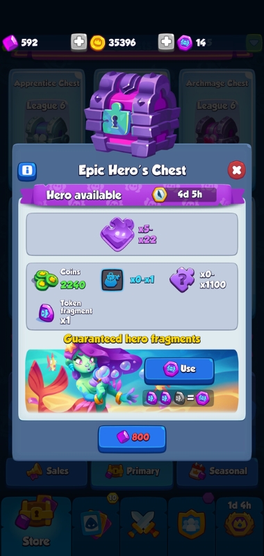 An image showing a Epic Hero Chest in Rush Royale