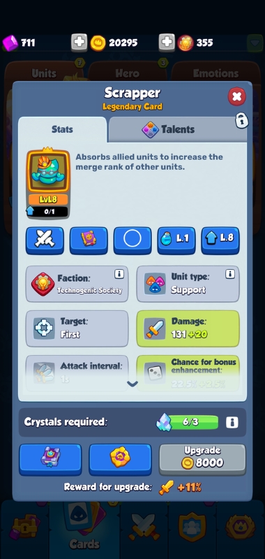 An image showing the card overview of the Scrapper in Rush Royale