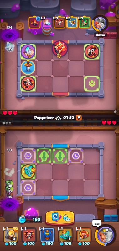 An image showing the Scrapper absorbing 1 card in Rush Royale