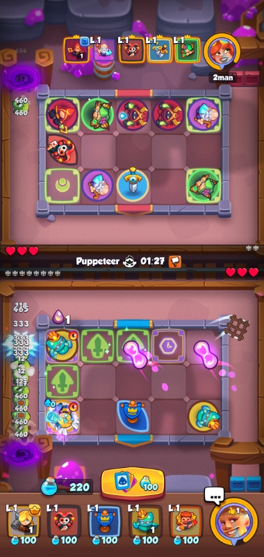 An image showing the double upgrade from the Scrapper unit in Rush Royale