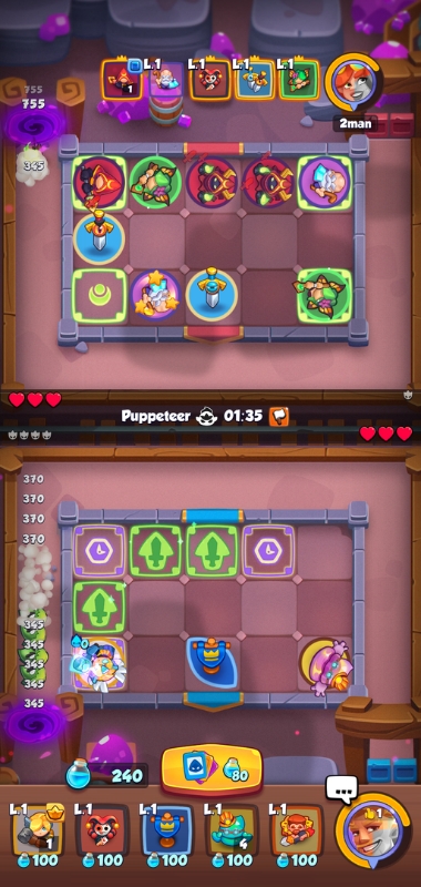 An image showing the Scrapper with 4 charges in Rush Royale