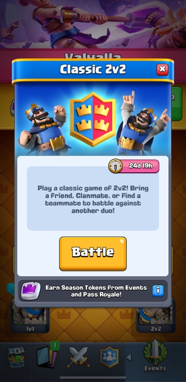 An image showing the 2v2 entry screen in Clash Royale