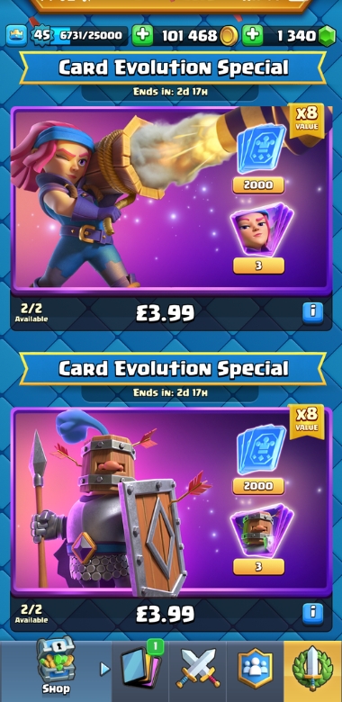 An image showing Evolution Shards for sale in the in-game store on Clash Royale.