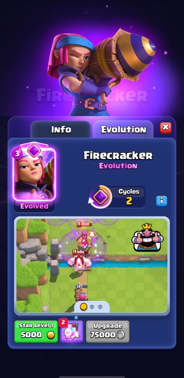 An image showing a card evolution overview in Clash Royale.